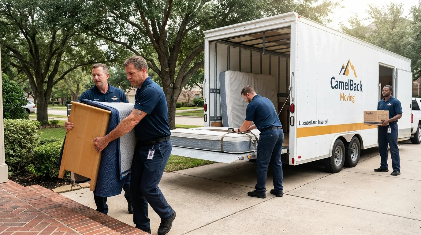 Crew loading residential truck for cross-state move from Lapwai, ID