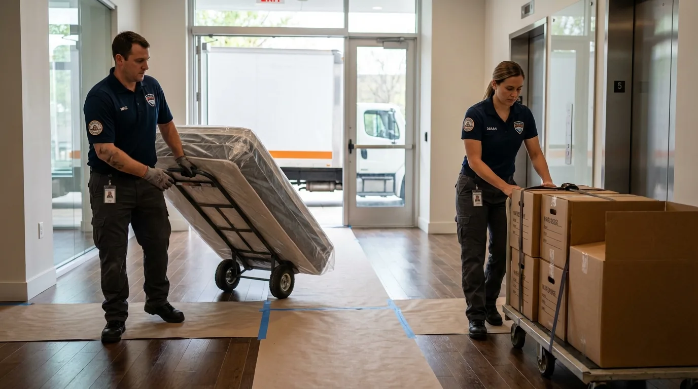Professional apartment movers loading elevator in Lapwai, ID